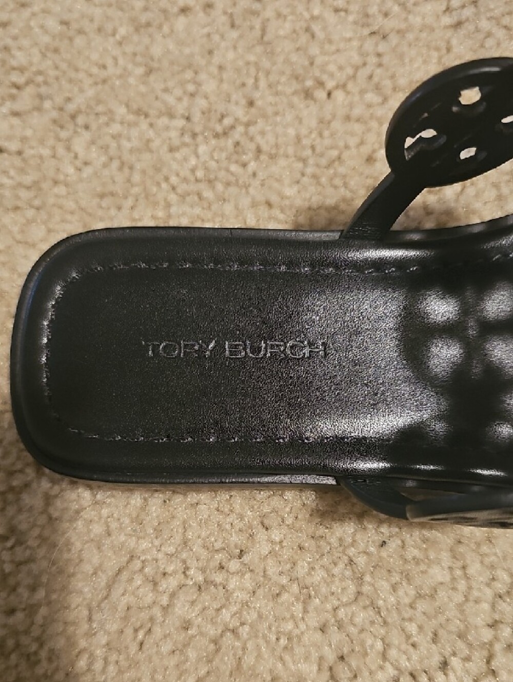 Tory Burch Black Leather Logo Thong Sandals - Picture 2 of 5